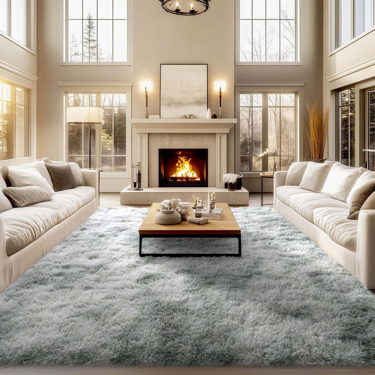qulint Large Area Rug for Living Room 10x14, Fluffy Tan Rug for Bedroom