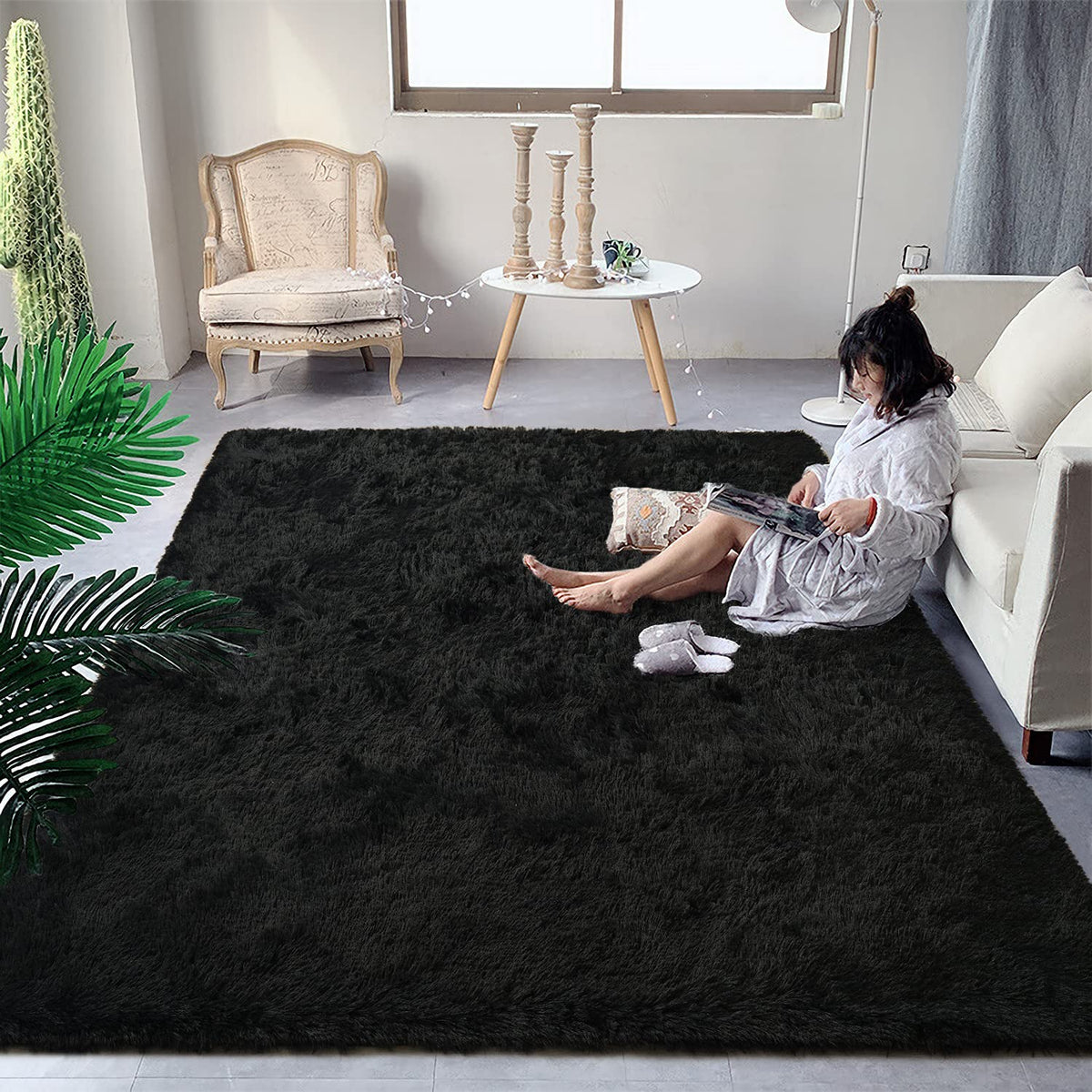 DweIke Fluffy Blue Shag Rugs for Bedroom Living Room, 4x6 Feet Soft Plush Tie-Dyed Light SkyBlue Girls Boys Kids Rug, Upgraded Non-Slip and Machine Washable Carpet for Dorm Nursery Classroom Decor