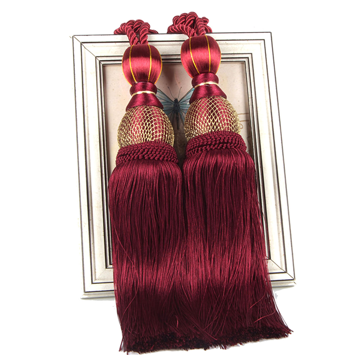Paired Lantern Single Hanging Ball Tassels Curtains Buckle Sling Binding Lantern Tiebacks Handcrafted Braided Buckle Drapery Curtain Holdbacks Window Treatments for Home 2 Pack