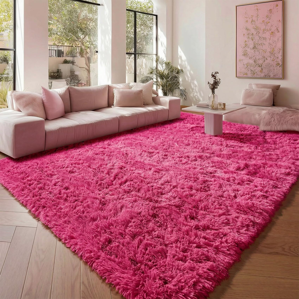 Area Rugs for Living Room Bedroom, 5x8 Fluffy Tie-Dyed Light Grey Shag Rug