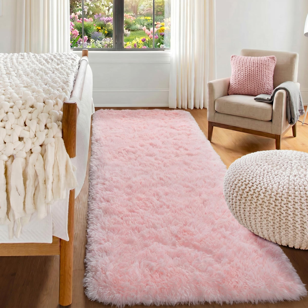 Area Rugs for Living Room Bedroom, 5x8 Fluffy Tie-Dyed Light Grey Shag Rug