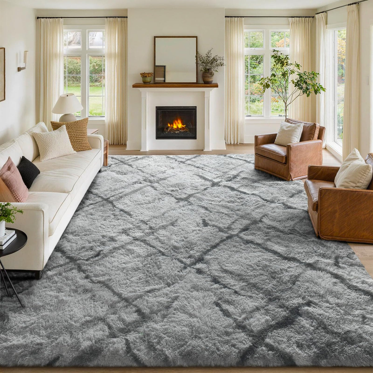 8x10 Area Rugs for Living Room Fluffy Carpet(Black)