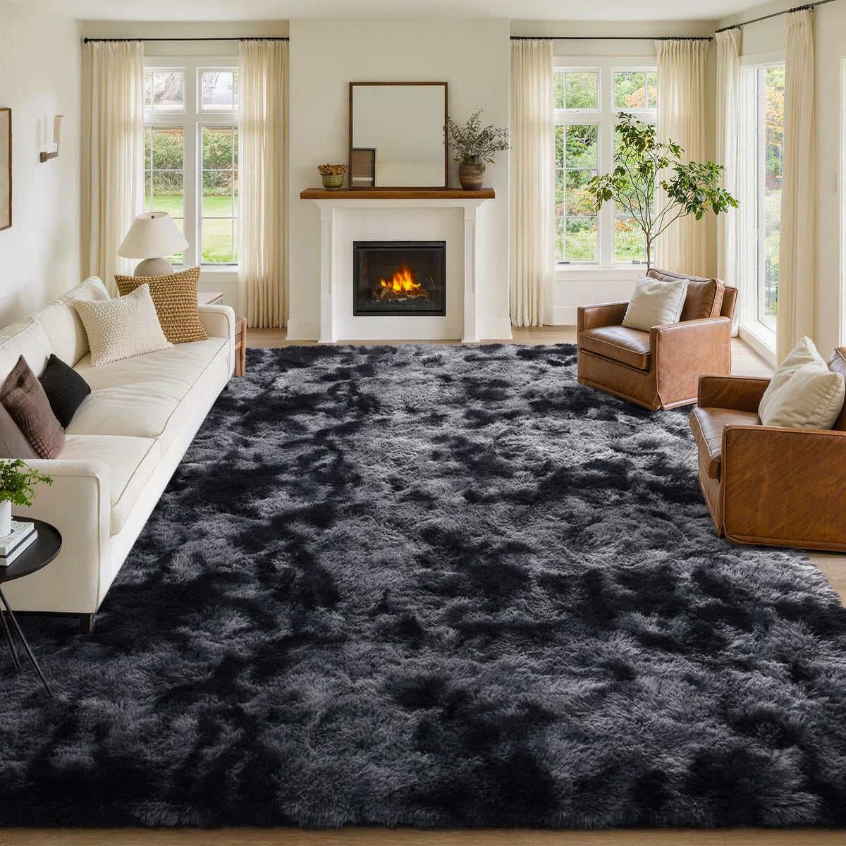 8x10 Area Rugs for Living Room Fluffy Carpet(Black)