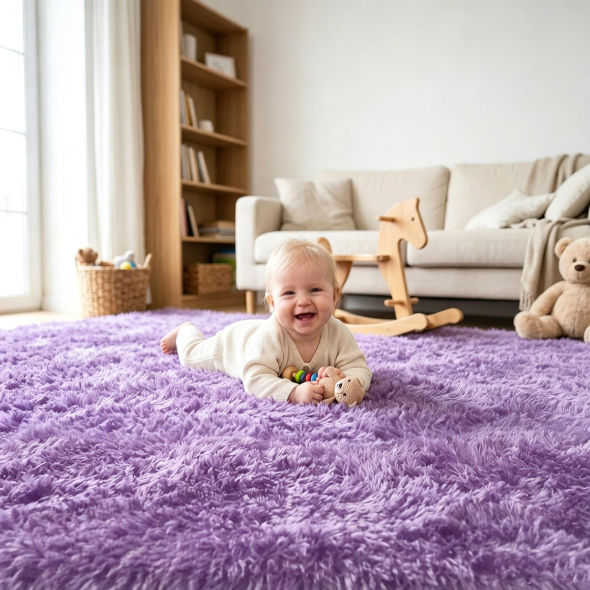8x10 Area Rugs for Living Room, Large Fluffy Soft Shag Rug, Non-Slip Thick Fuzzy Plush Rug, Non-Shedding High Pile Furry Floor Indoor Carpet for Kids Room Nursery Dorm Home Decor(Beige)