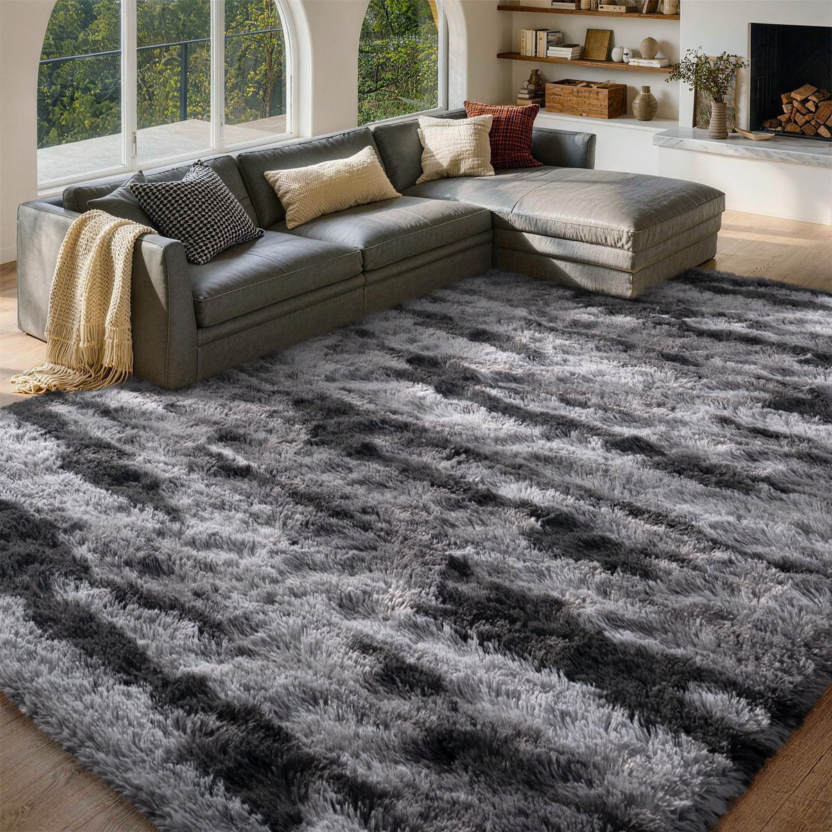 8x10 Area Rugs for Living Room Fluffy Carpet(Black)