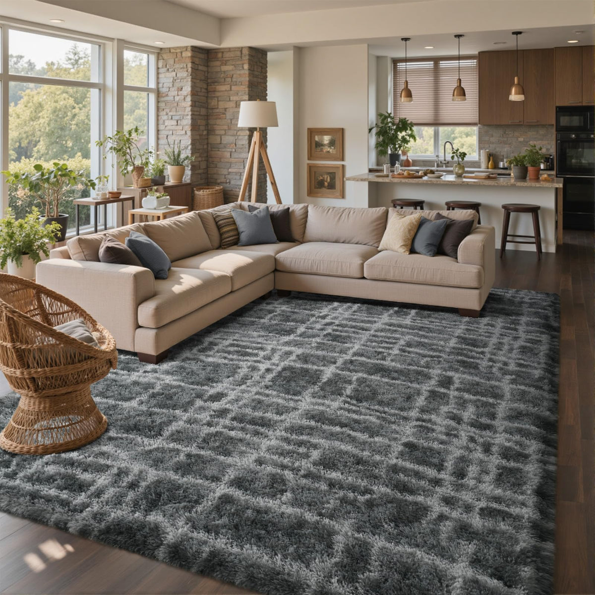 8x10 Ft Extra Large Shag Rugs for Living Room, Tie Dyed Ultra Soft Fluffy Furry Area Rugs for Bedroom Indoor Floor, Aesthetic Carpet for Kids Home Decor (Dark Grey)