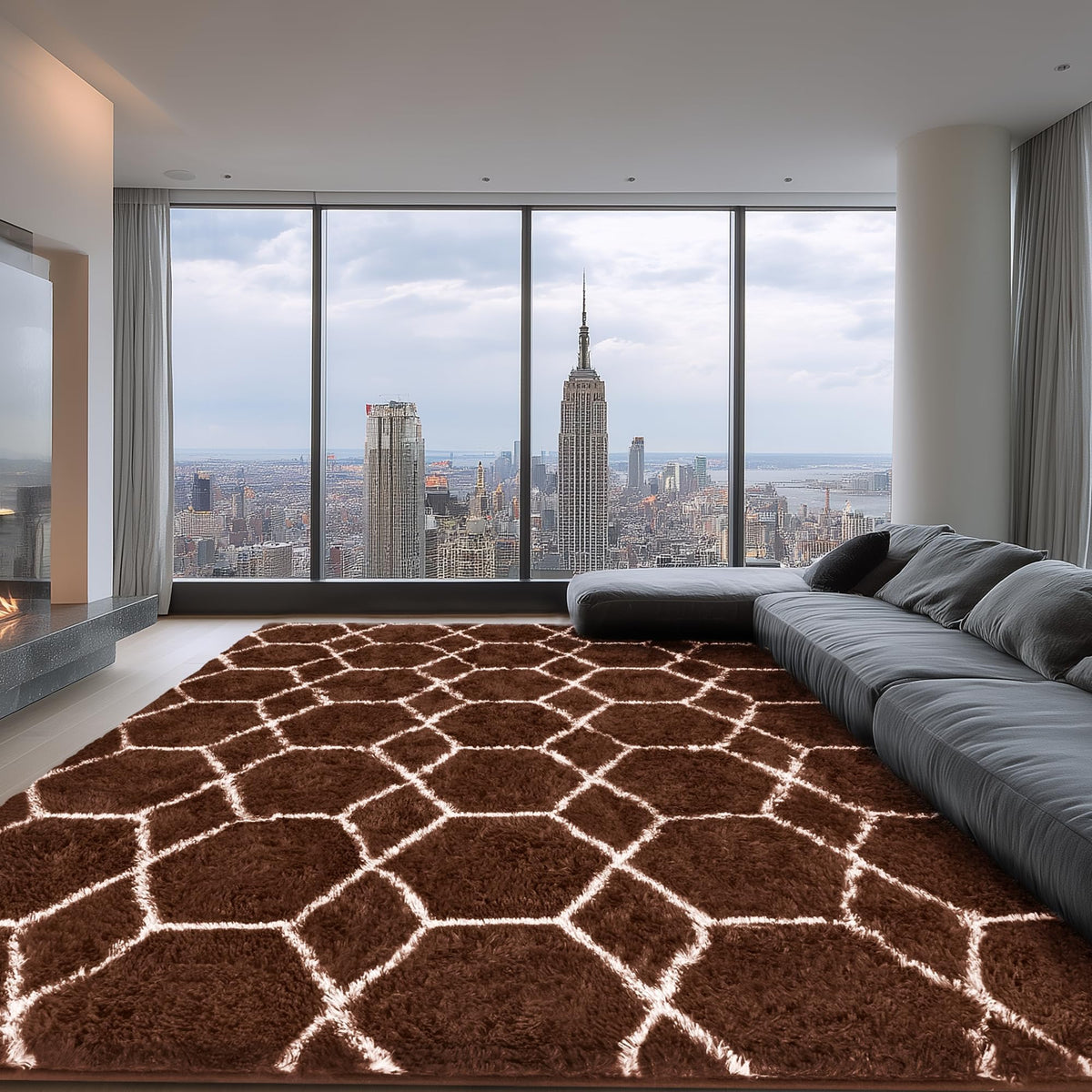 Fluffy Rug for Living Room, Soft Modern 8x10 Grey and Black Shag Area Rugs
