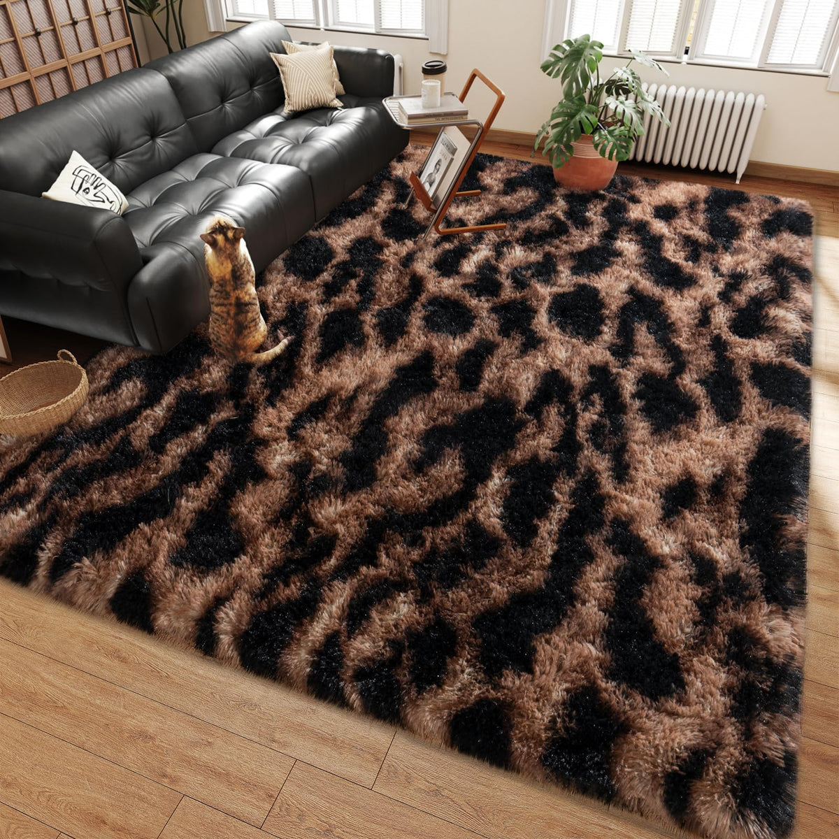 8x10 Large Shag Rugs for Living Room, Washable Abstract Grey