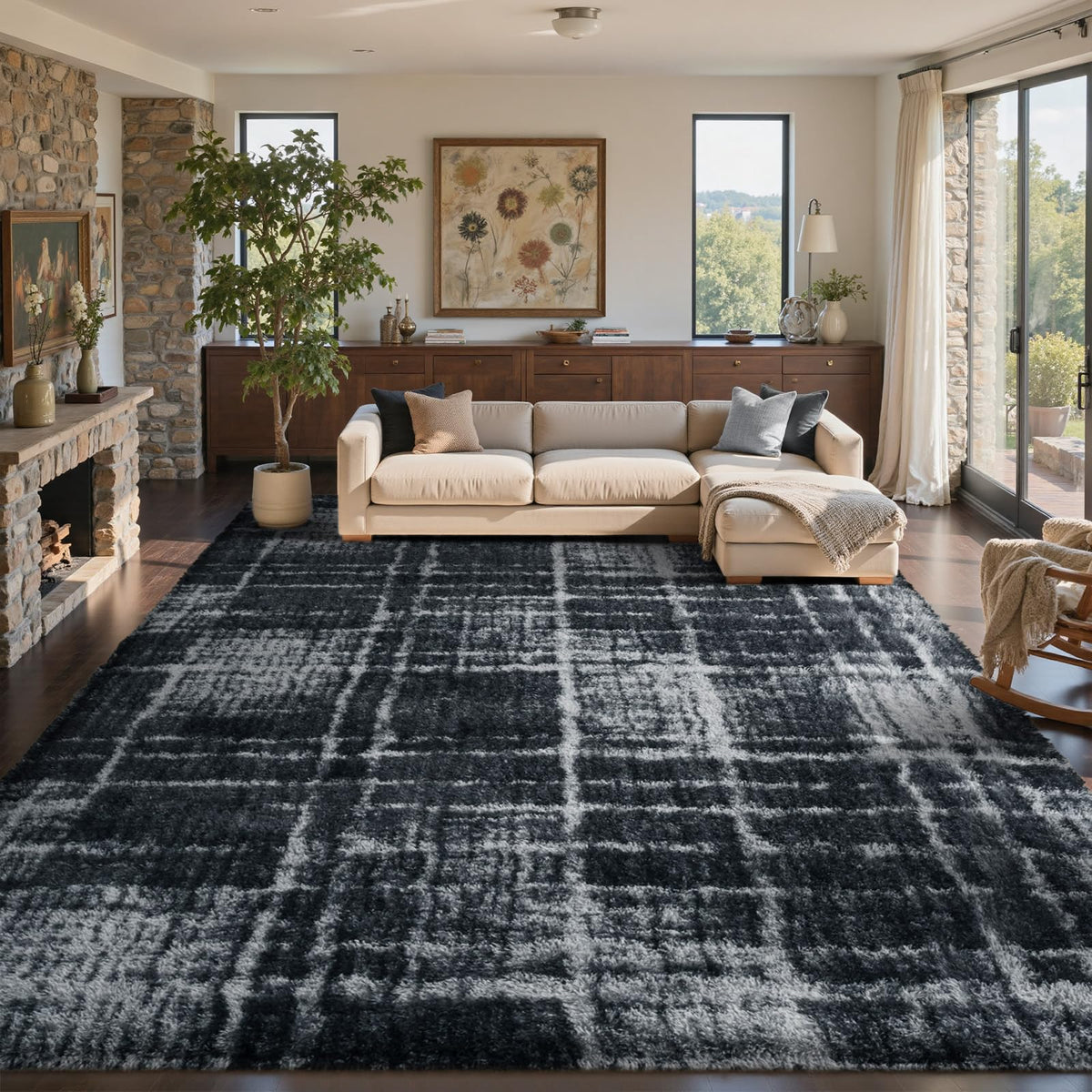 8x10 Ft Extra Large Shag Rugs for Living Room, Tie Dyed Ultra Soft Fluffy Furry Area Rugs for Bedroom Indoor Floor, Aesthetic Carpet for Kids Home Decor (Dark Grey)