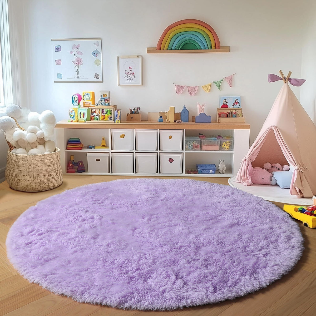 Area Rugs for Living Room Bedroom, 5x8 Fluffy Tie-Dyed Light Grey Shag Rug