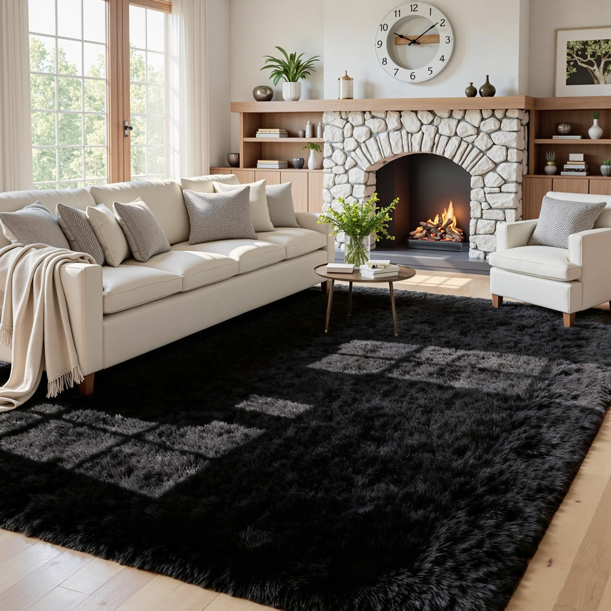 8x10 Fluffy Shag Area Rugs for Living Room Bedroom: Soft Carpet Gray Camel