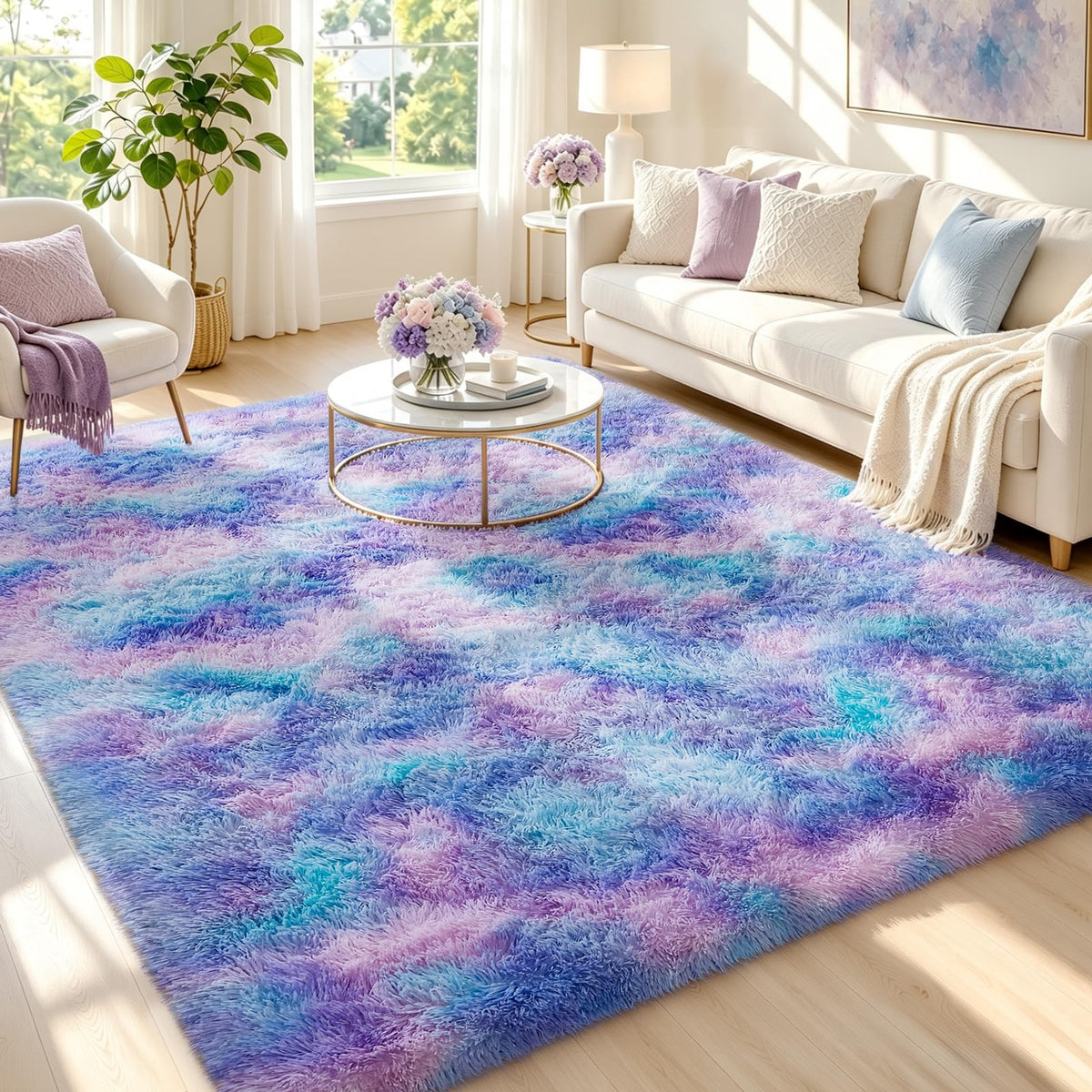 Ophanie 8x10 Area Rugs for Living Room, Washable Non-Slip Fluffy Soft Large Shag Bedroom Carpet, Ivory Big Indoor Nursery Rug, Carpets for Boy and Girls Room Dorm Decor with Over 99 pcs Pile fibers