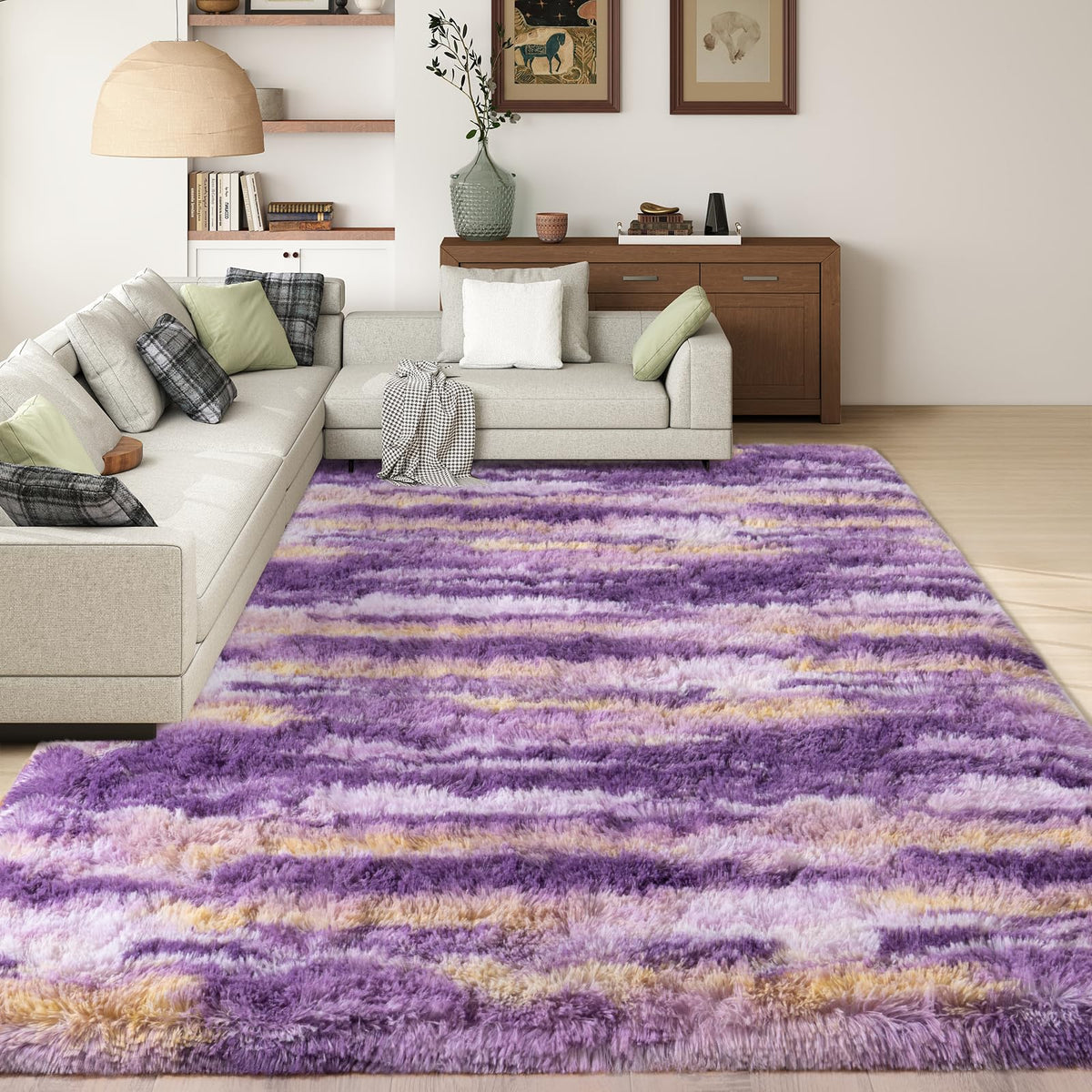 8x10 Large Shag Rugs for Living Room, Washable Abstract Grey
