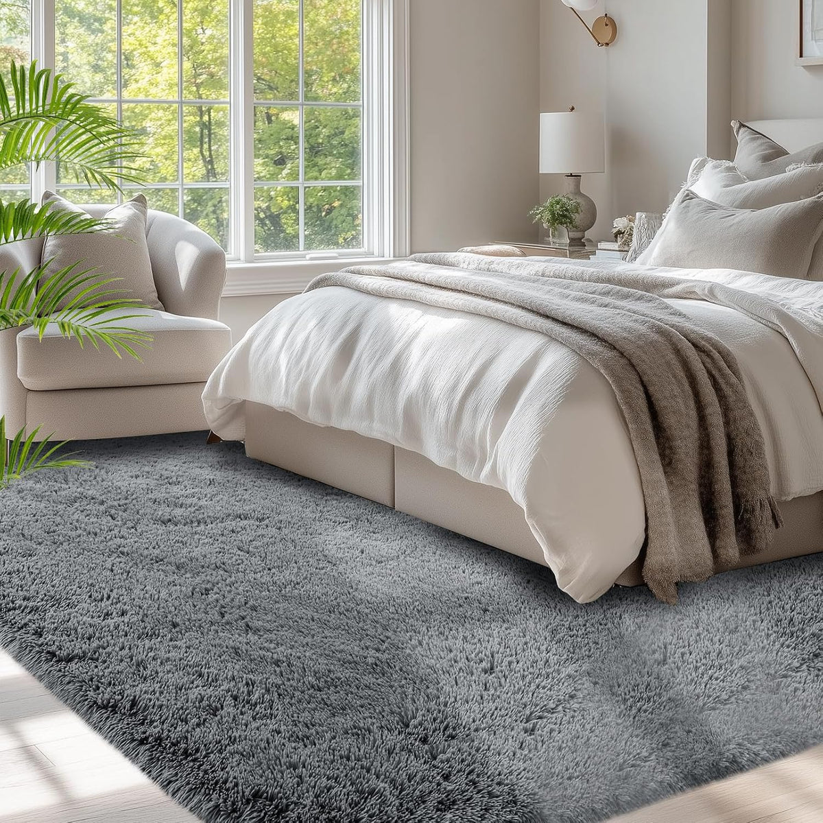Grey Shag Rug for Living Room 6x9 - Soft Fluffy Plush Area Carpet