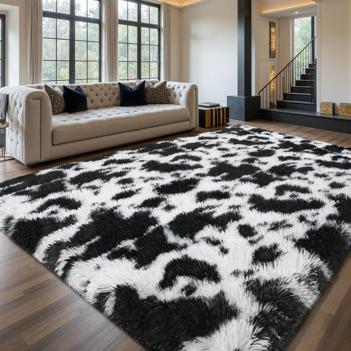 Sour Lemon 8x10 Area Rugs for Bedroom Living Room, Fluffy Shag Cream