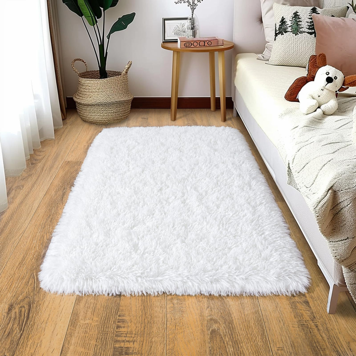 4Ft Fluffy Pink Round Rug for Girls Bedroom Kids Room, Washable Non-Slip
