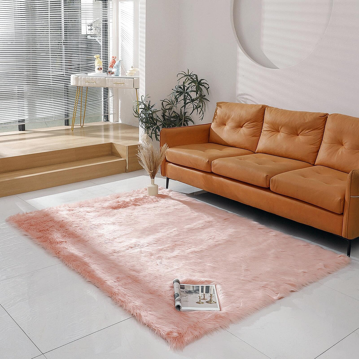 linmopm Faux Fur Sheepskin Fluffy Shag Fuzzy Rug, White, 2x6 ft Runner