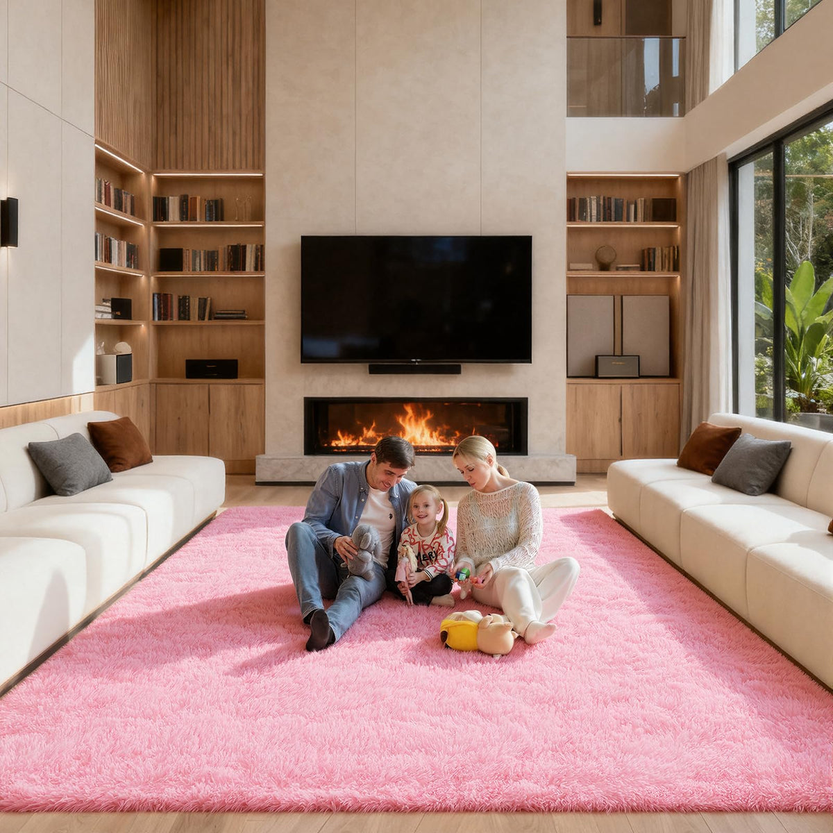 5x7 Large Fluffy Area Rugs for Living Room Bedroom, Light Tan