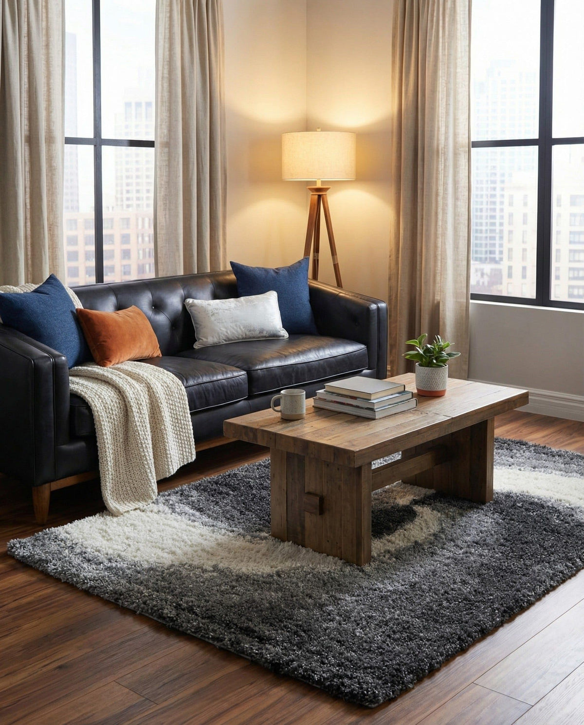 Rugs.com - Soft Touch Shag Rug – 4' 1 x 6' 1 Khaki Shag Rug – Plush Abstract Design for Bedrooms, Living Rooms, and Home Offices