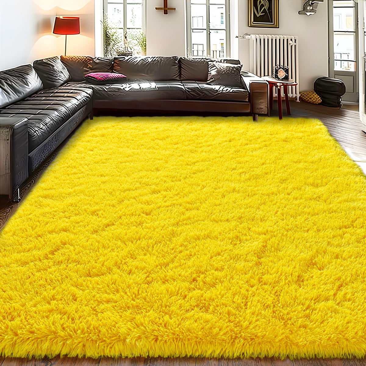 9x12 Large Shag Rugs for Living Room, Washable Abstract Blue Yellow