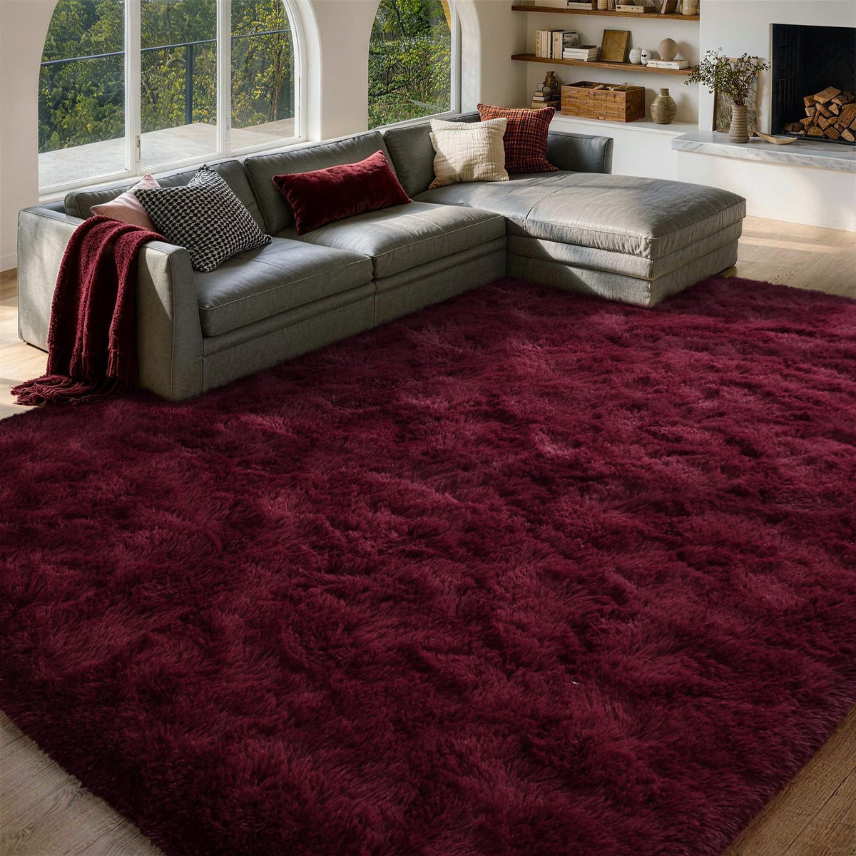 8x10 Area Rugs for Living Room Fluffy Carpet(Black)