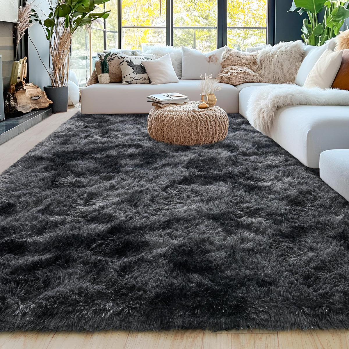 8x10 Area Rugs for Living Room, Cream White Soft Fuzzy Large Shaggy Rug
