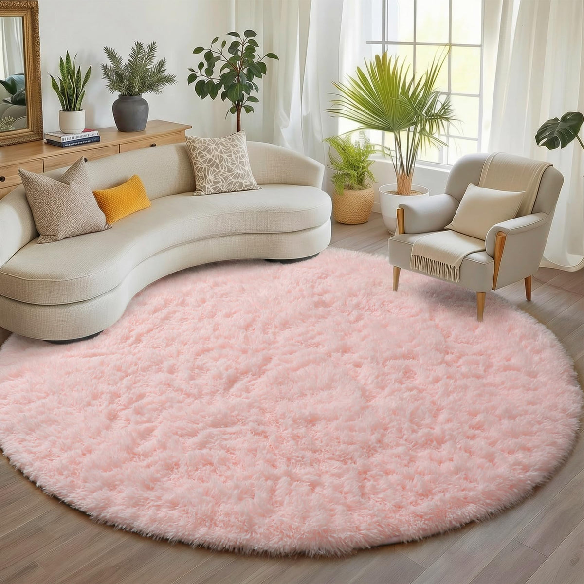 Area Rugs for Living Room Bedroom, 5x8 Fluffy Tie-Dyed Light Grey Shag Rug