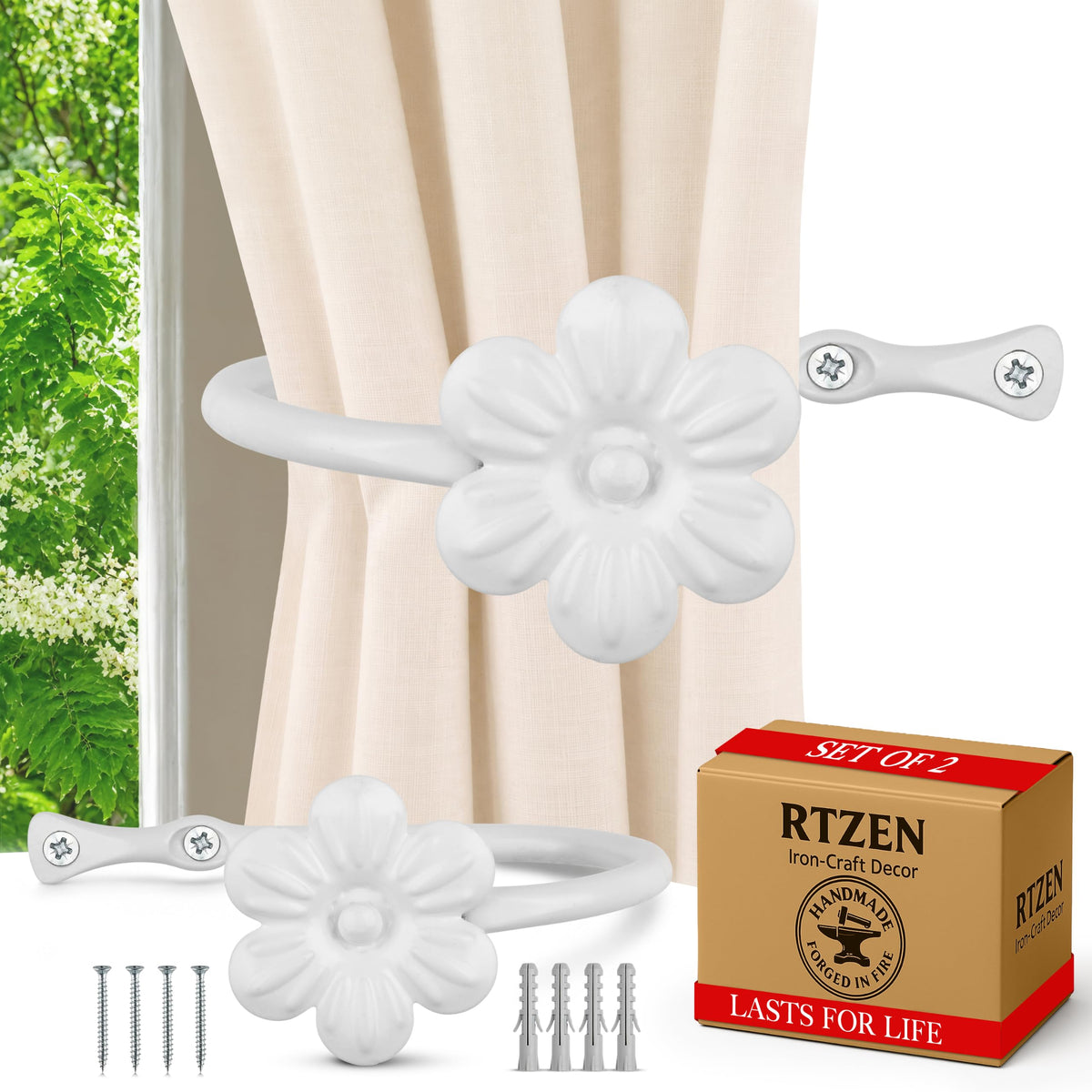 RTZEN Metal Curtain Tiebacks, Drapery Holders for Wall, 2 Pcs