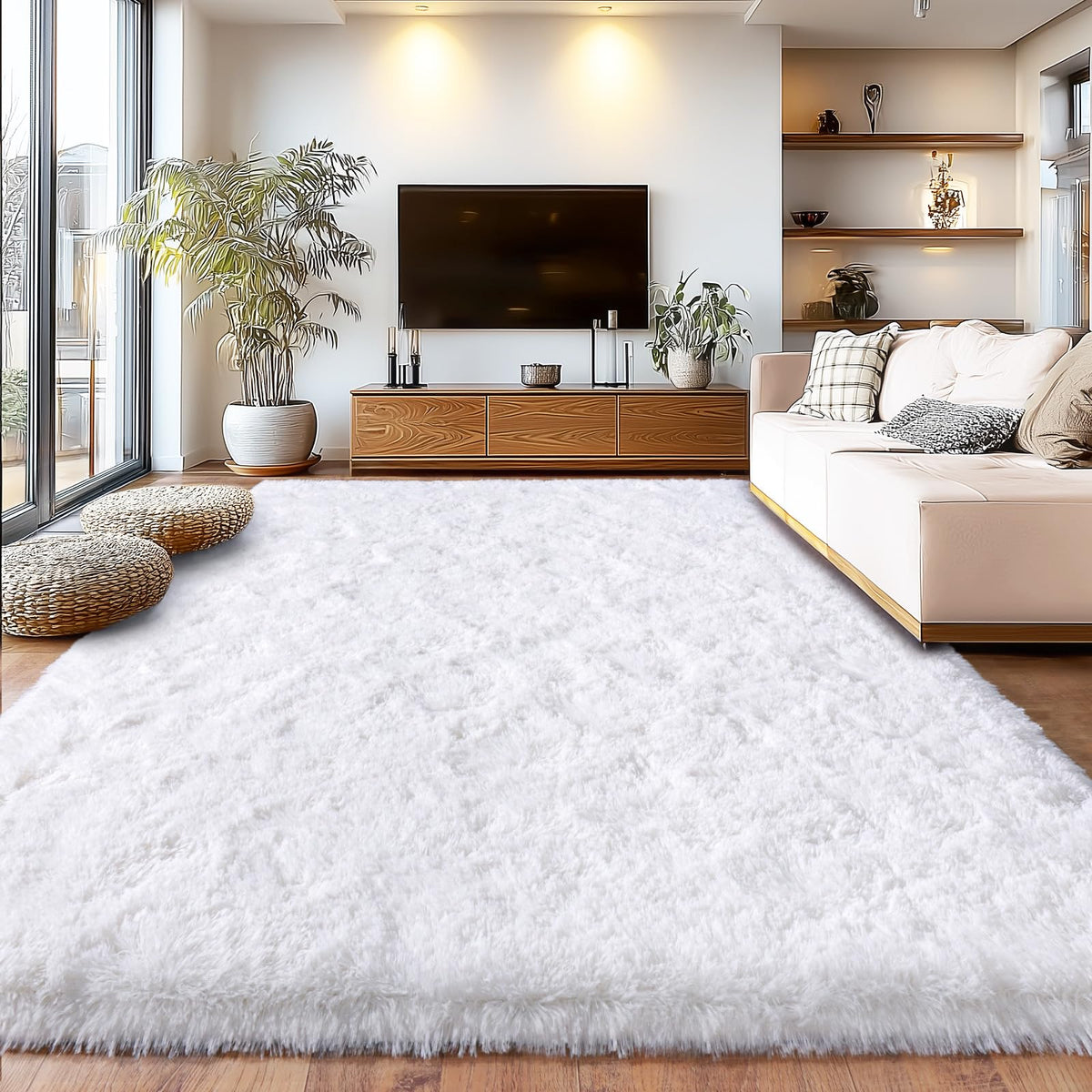 Large Living Room Area Rug 9x12Ft Shaggy Carpet Fuzzy Carpet Tie Dye Camel
