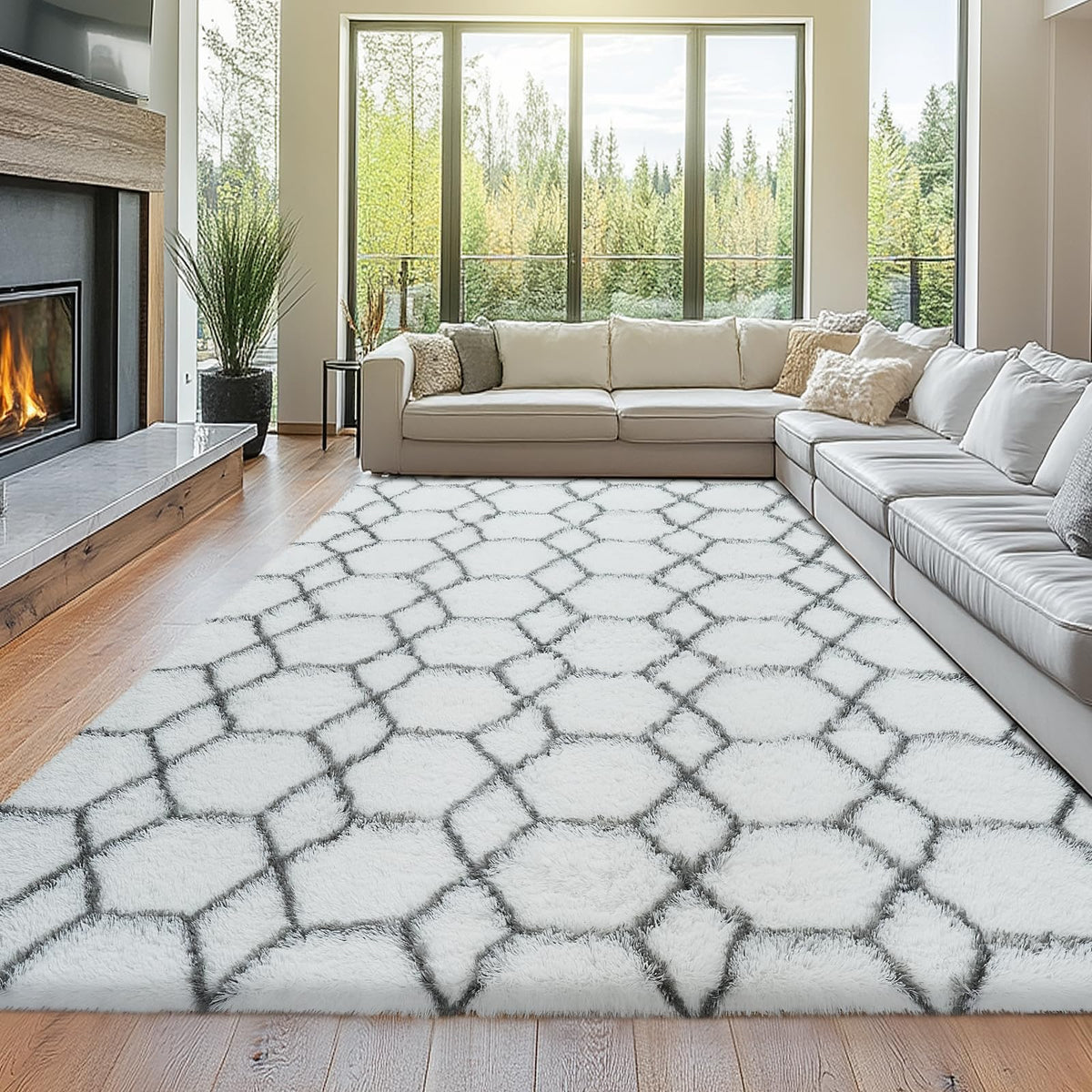 Topmaxcs Fluffy 8x10 Area Rug for Living Room – Grey Shag Plush Rugs