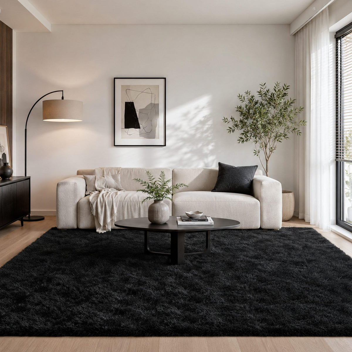 8x10 Ft Cream White Fluffy Area Rug for Living Room, Washable