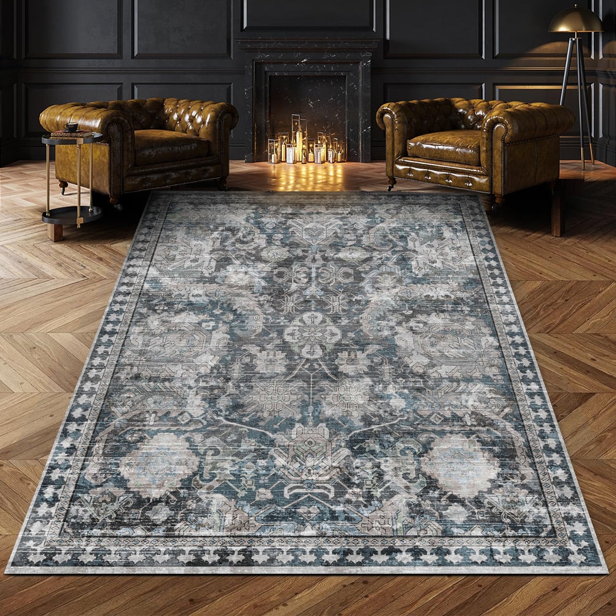 RUGSURE Washable Area Rugs 9' x 12' - 1/6 Thick - Moroccan-Inspired -Stain & Water Resistant Non-Slip - Resistant Rug for Living Room, Bedroom, Nursery, Pet & Child Friendly (Blue and Brown)