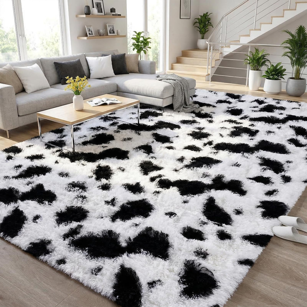 DweIke Fluffy Blue Shag Rugs for Bedroom Living Room, 4x6 Feet Soft Plush Tie-Dyed Light SkyBlue Girls Boys Kids Rug, Upgraded Non-Slip and Machine Washable Carpet for Dorm Nursery Classroom Decor