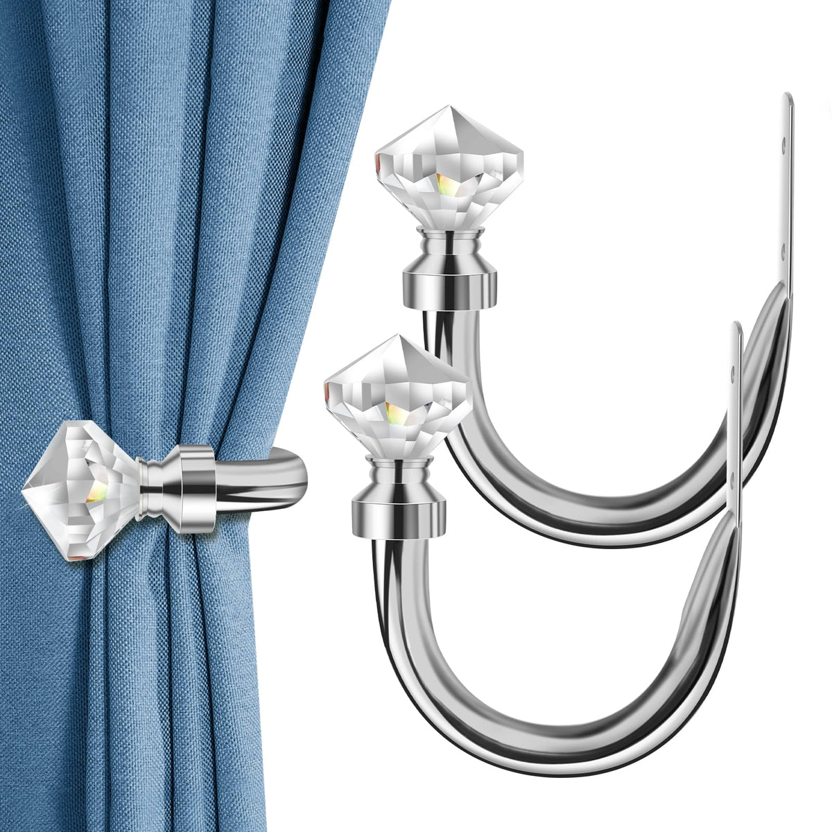 HIKMLK Geometric Industrial Curtain Holdbacks 2pcs, Solid Cast Iron Heavy Duty Curtain Tiebacks for Wall, Side Holder Pull Back Hooks for Drapes Tie Back Home Window Decor (Matt Black)