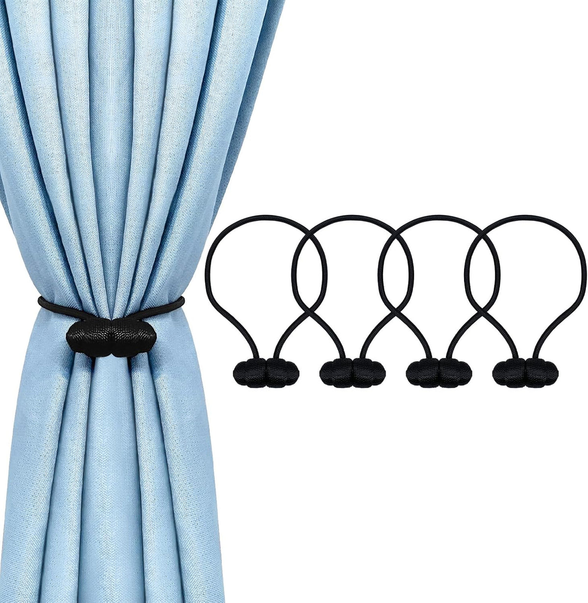 Tifanso 4PCS Black Boho No Drill Magnetic Curtain Tiebacks for Home Decor