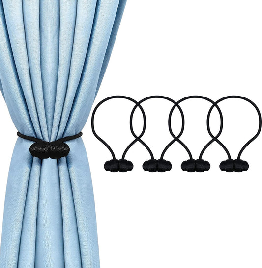 Tifanso 4PCS Black Boho No Drill Magnetic Curtain Tiebacks for Home Decor