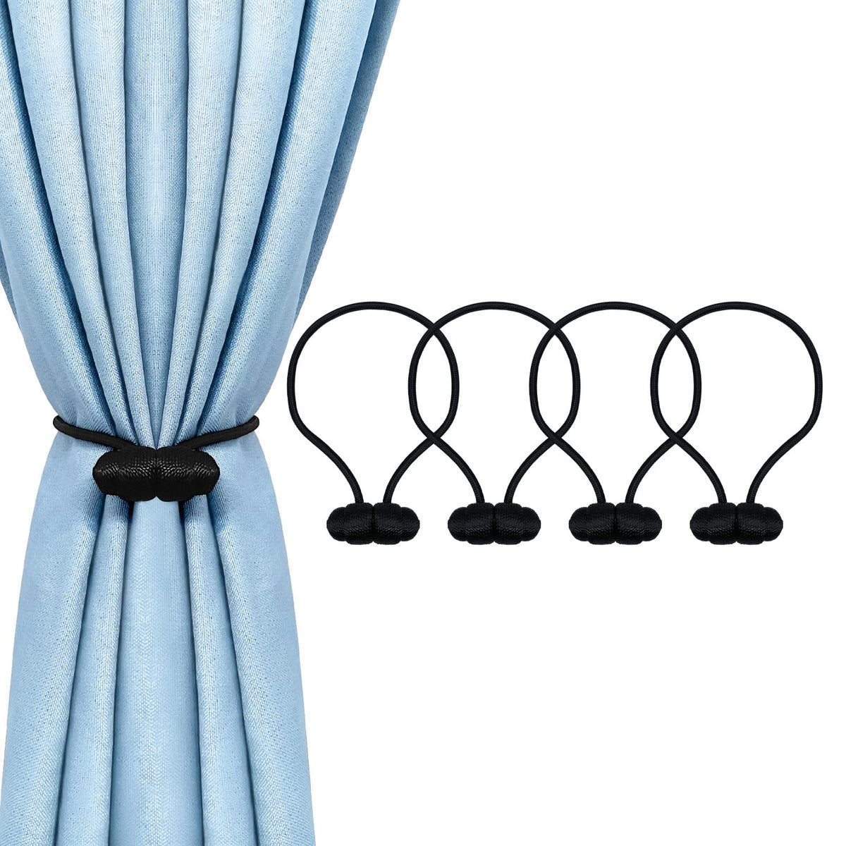 Tifanso 4PCS Black Boho No Drill Magnetic Curtain Tiebacks for Home Decor