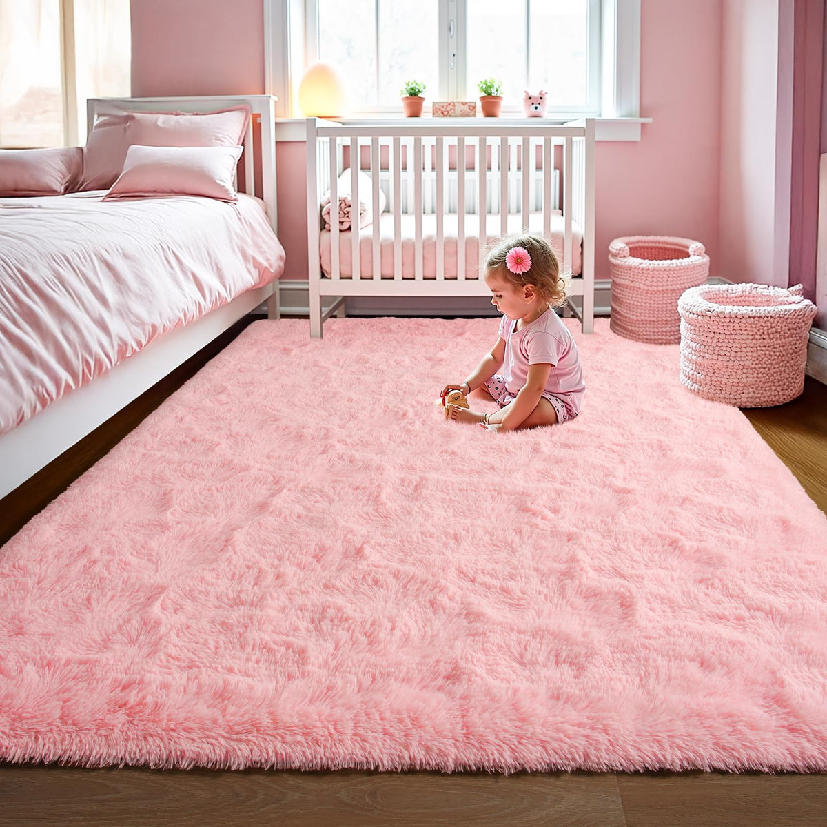 LOCHAS Area Rugs Fluffy Living Room Carpets for Kids Bedroom 6x9, Cream