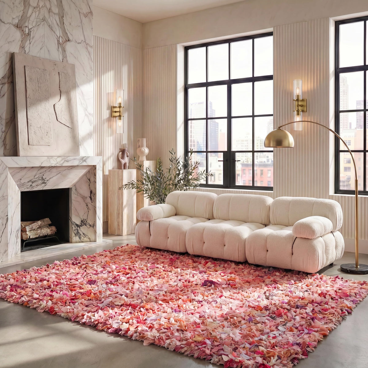 SAFAVIEH Rio Shag Collection Area Rug - 5' x 8', Creme, Handmade Decorative, 3.5-inch Thick Ideal for High Traffic Areas in Living Room, Bedroom (SG951W)
