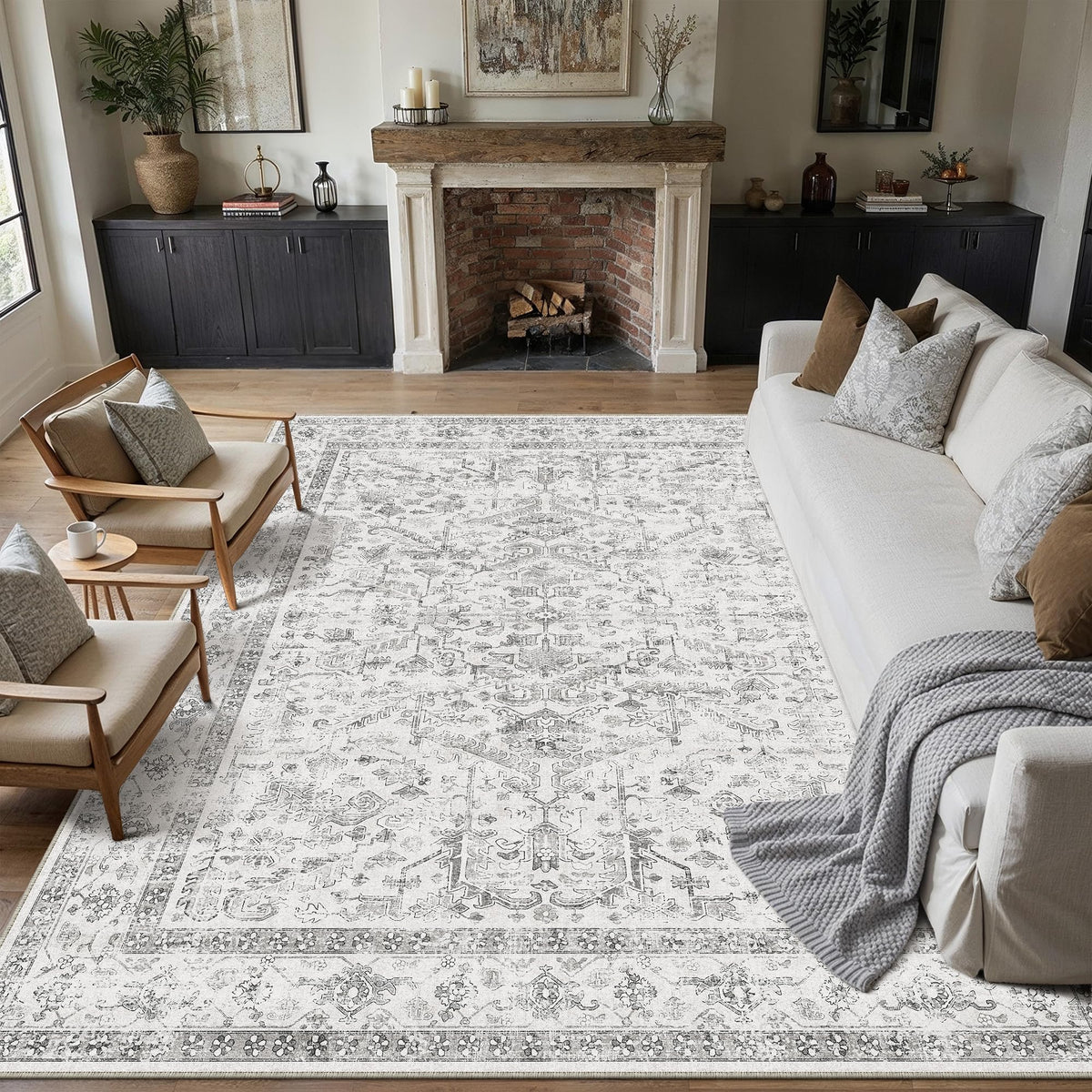 PureCozy Gray Area Rug 8x10 Vintage Floral