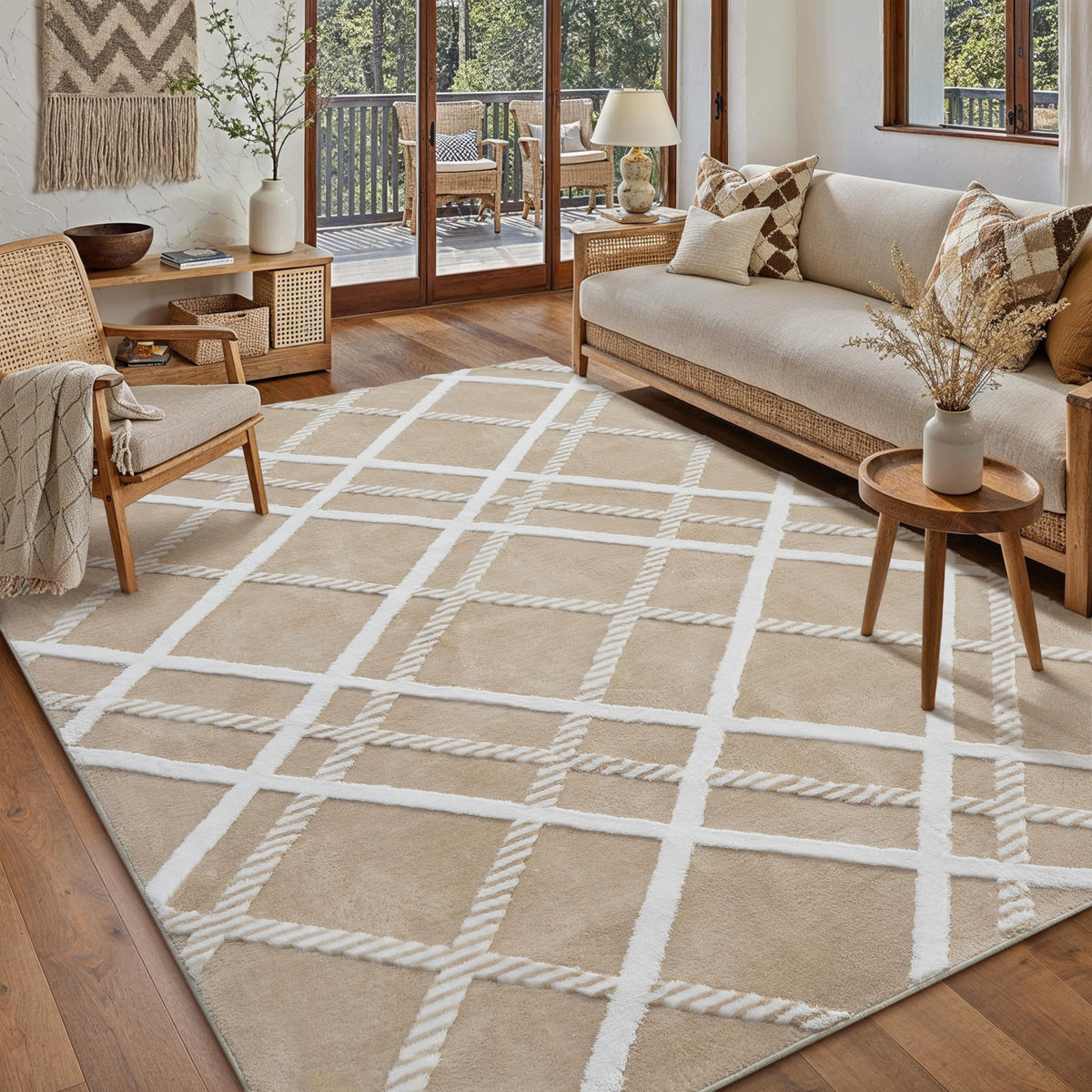 HUGEAR 8x10 White Soft Shag Area Rug Non Slip for Living Room