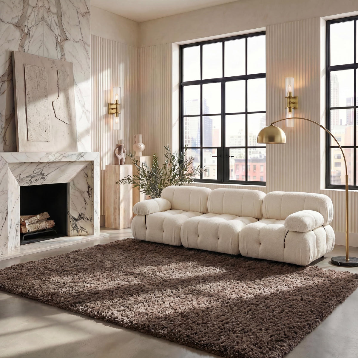 SAFAVIEH Polar Shag Collection Area Rug - 4' Round, Light Beige, Solid Glam Design, Non-Shedding & Easy Care, 3-inch Thick Ideal for High Traffic Areas in Living Room, Bedroom (PSG800A)