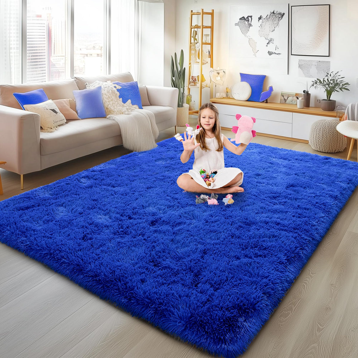 Large 8x10 Area Rugs for Living Room, Tie-Dyed Yellow Soft Shag Rug