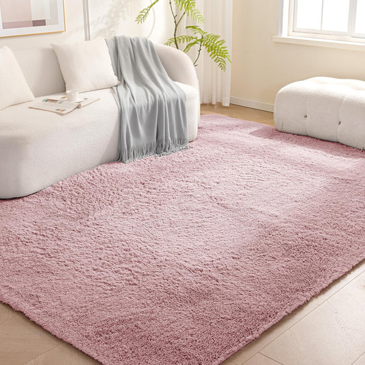 Amazon Basics Fluffy Washable Area Rug, Shaggy Carpet for Living Room, Bedroom, 5' W × 7' L, Pink