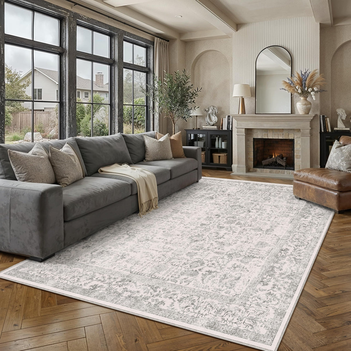 PureCozy Gray Area Rug 8x10 Vintage Floral
