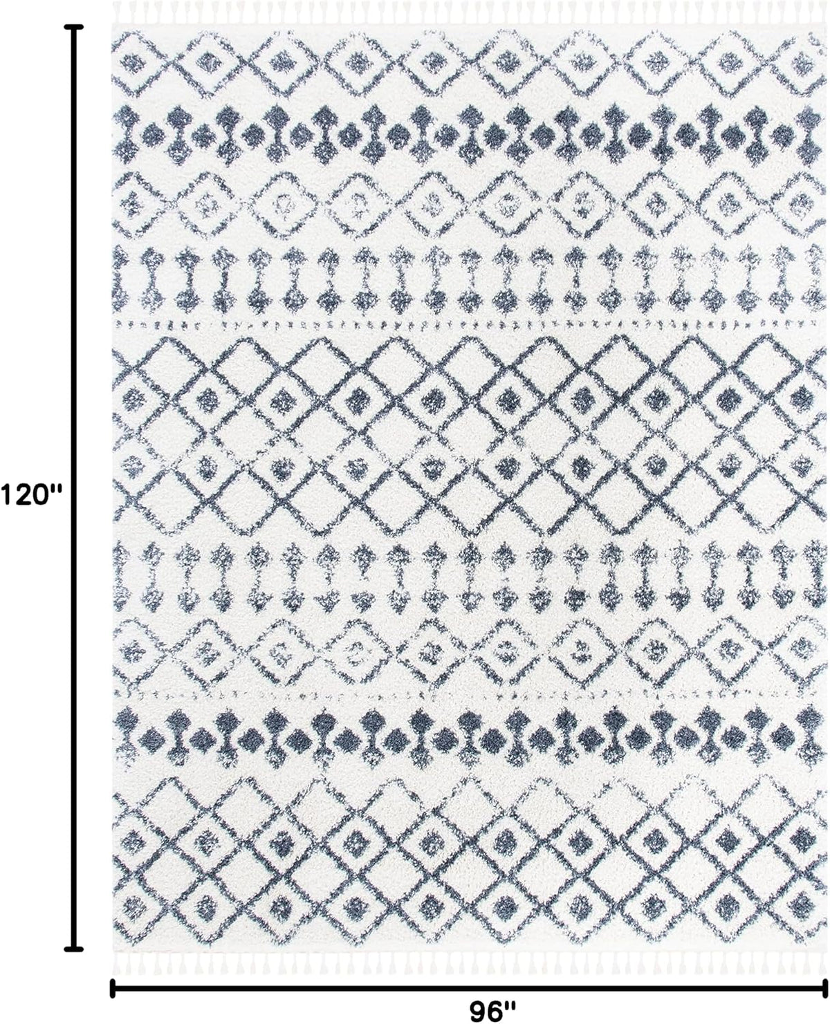 SAFAVIEH Area Rug 8x10 - Berber Fringe Shag Collection - Large - Cream & Dark Grey, Moroccan Design, Non-Shedding & Easy Cleaning, Thick Pile, Ideal for Living Room, Bedroom, Dining Space (BFG516A)