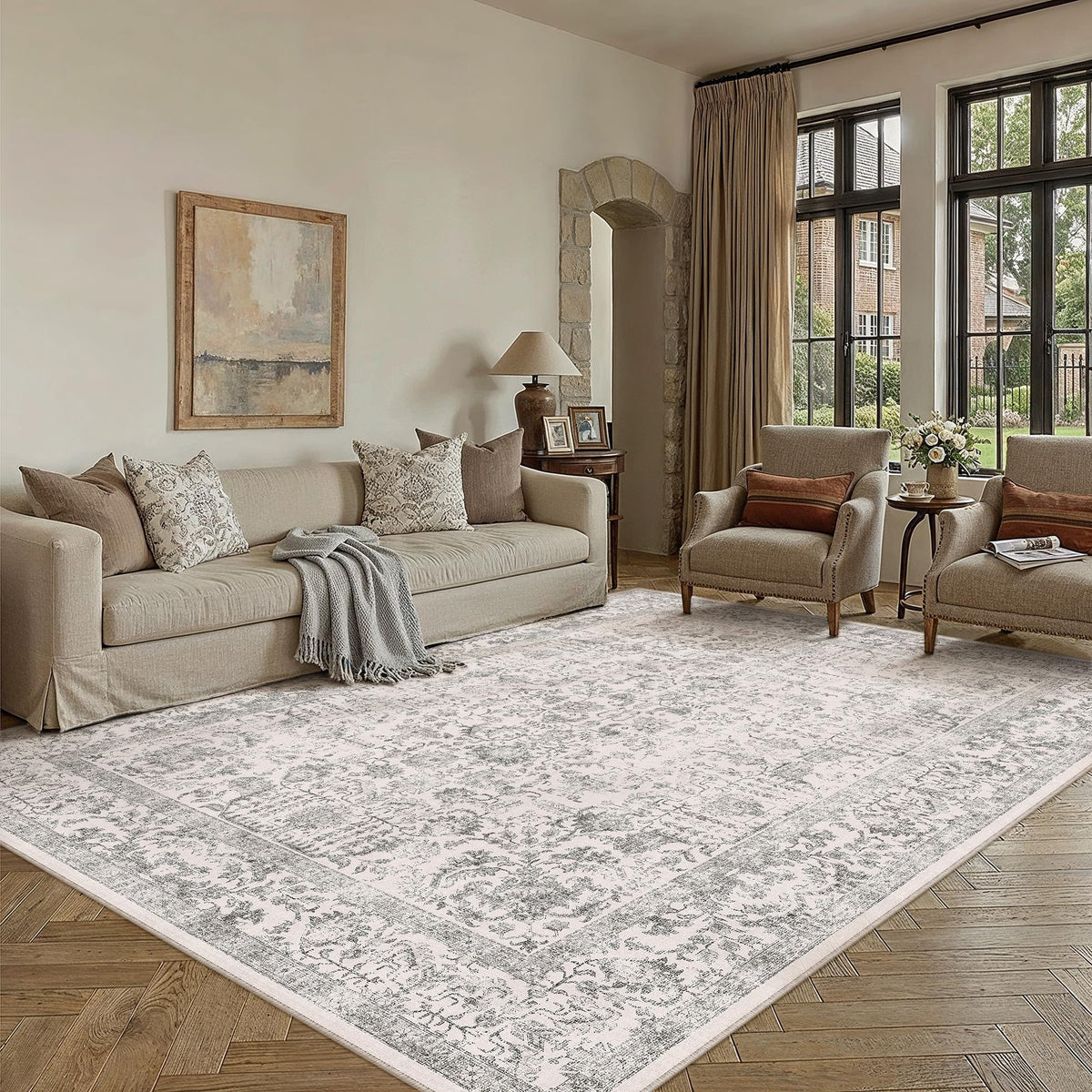 PureCozy Gray Area Rug 8x10 Vintage Floral