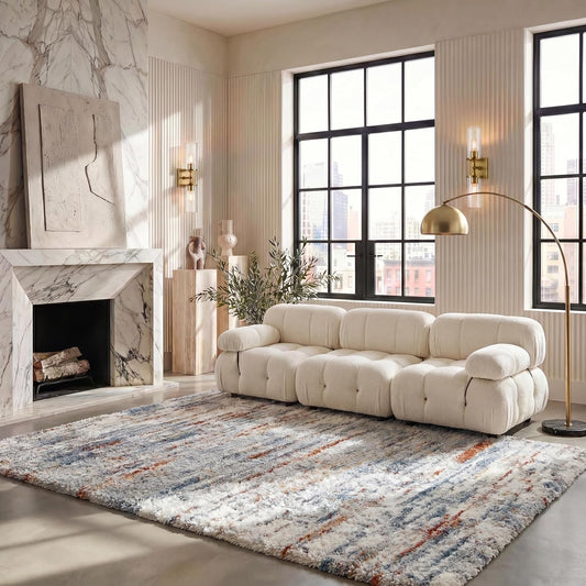 SAFAVIEH Area Rug 8x10 - Berber Shag Collection - Large - Blue Rust & Ivory, Modern Design, Non-Shedding & Easy Cleaning, Plush Thick Pile, Ideal for Living Room, Bedroom, Dining Space (BER577A)