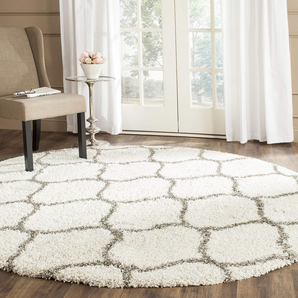 SAFAVIEH Hudson Shag Collection 9' x 12' Grey/Ivory SGH280B Moroccan Ogee Trellis Non-Shedding Living Room Bedroom Dining Room Entryway Plush 2-inch Thick Area Rug
