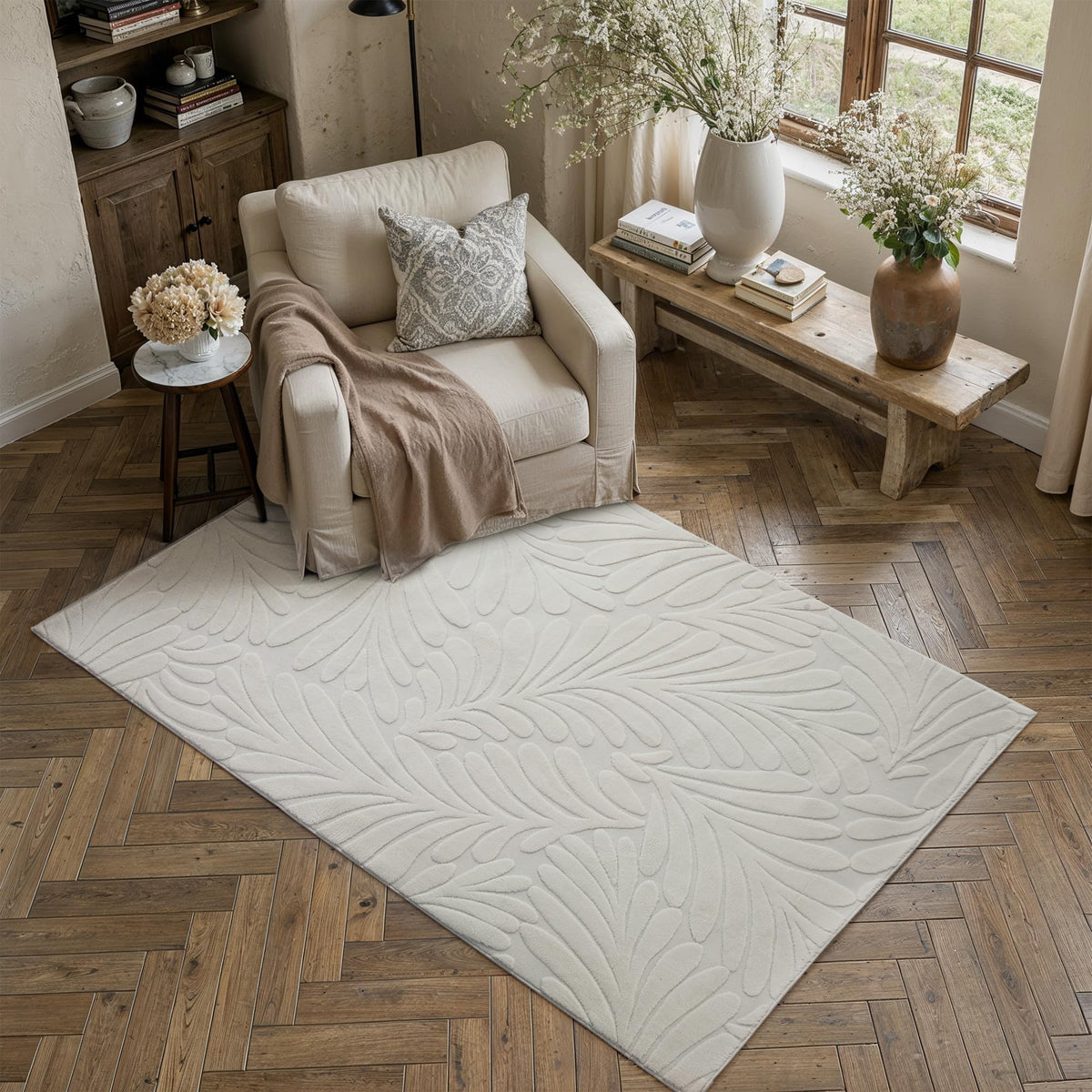 HUGEAR 8x10 White Soft Shag Area Rug Non Slip for Living Room